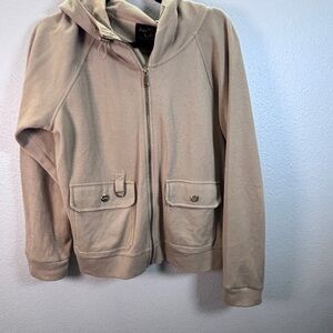 Beige Hooded Zip-Up Jacket